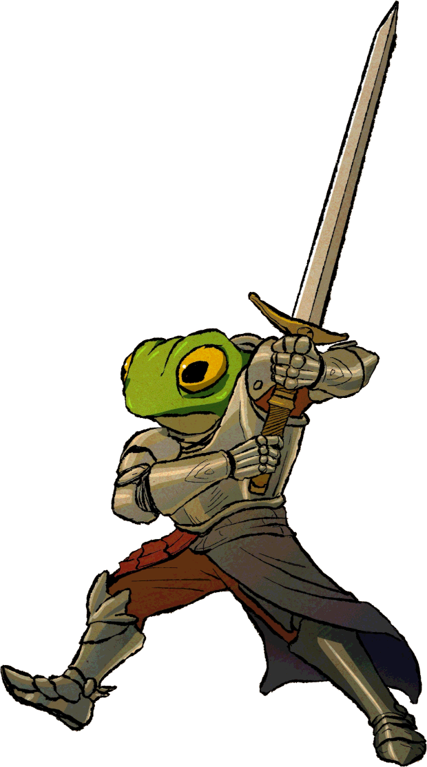 frog knight raising a sword, drawing by DingHuArt